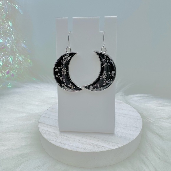 Floral Stellar Crescent Moon Earrings - Picture 1 of 4